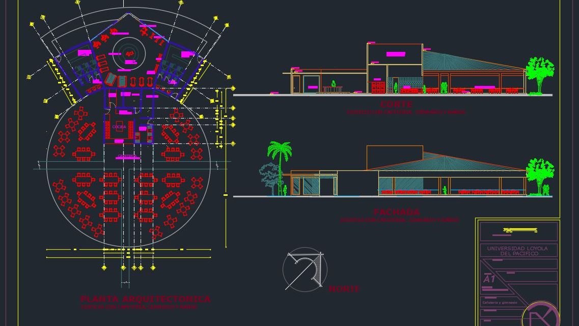 Coffee Bar and Gymnasium Layout Plan CAD Template DWG