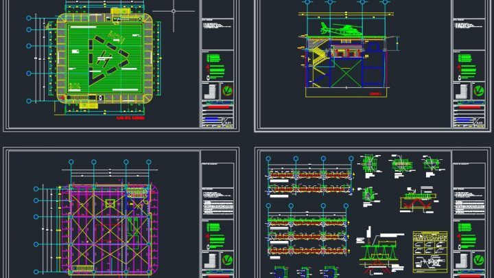 Heliport Layout Plan And Structural Design CAD Template DWG