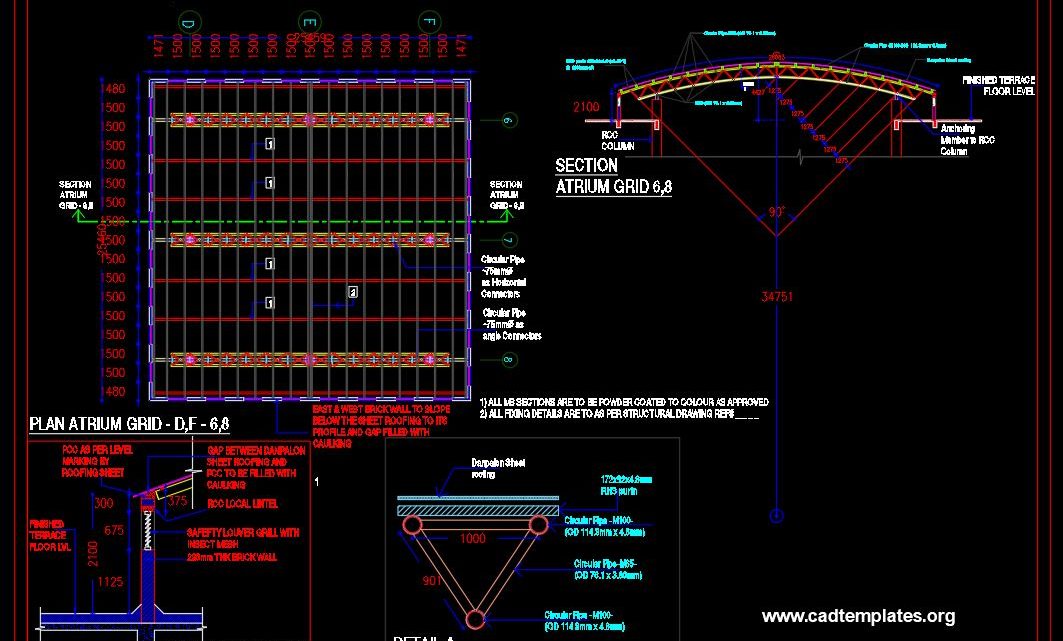 Atrium Roof Grid Structure Details CAD Template DWG