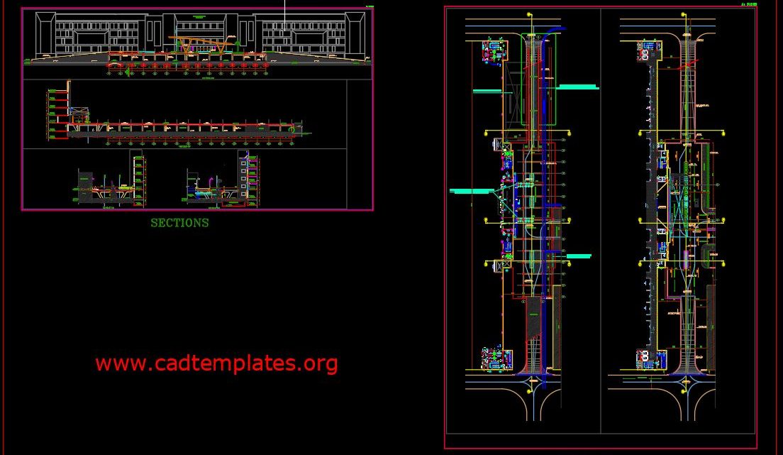Bridge Layout Plan Elevation and Sections details with Road CAD Template DWG