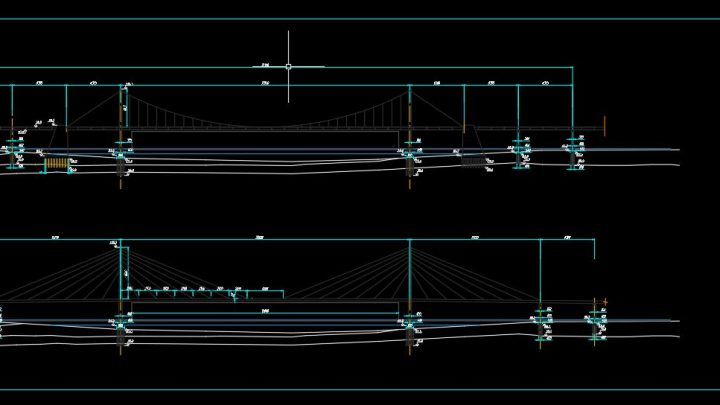Cable-Stayed Bridge Elevation and Sections CAD Template DWG