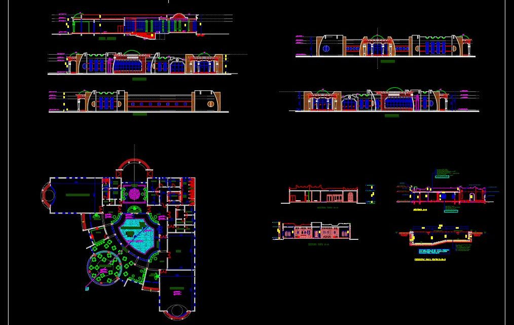 Club House Layout Plan Elevations And Section Details CAD Template DWG