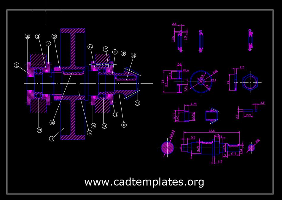 Drive Shaft Assembly And Parts Autocad Template DWG CAD Templates