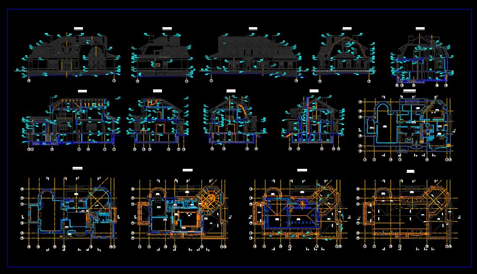Historic Villa Plans Elevations and Sections CAD Template DWG