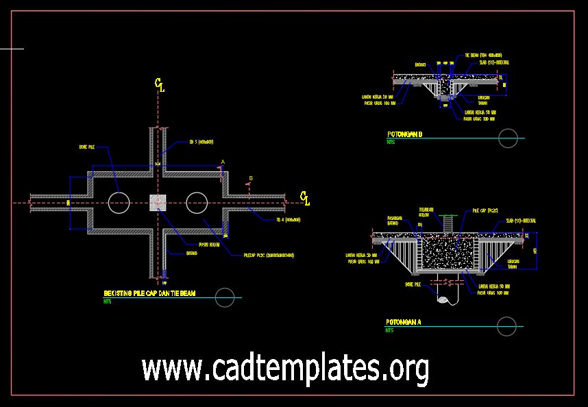 Pile Cap and Tie Beam Details CAD Template DWG