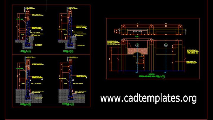 Precast Boundary Wall Elevation and Sections Details CAD Template DWG