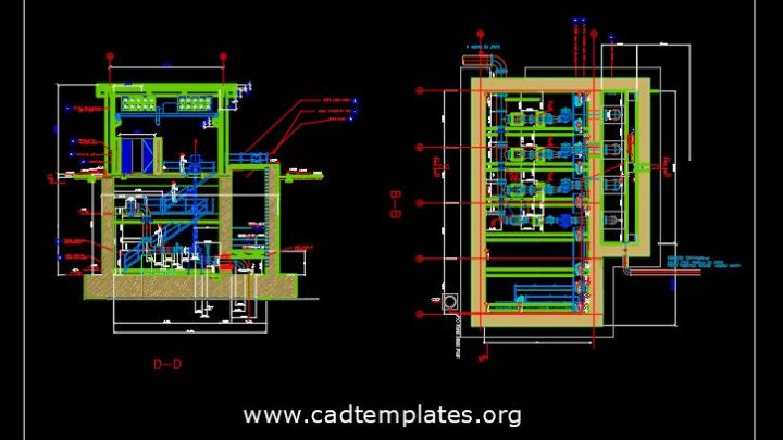 Pumping Station Plan and Elevation Autocad Template DWG