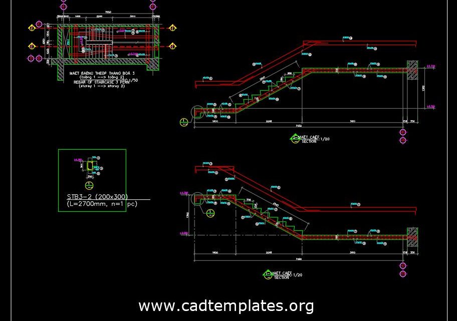 Staircase Reinforcement Concrete Details CAD Template DWG