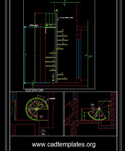 Steel Stair Plan and Elevation CAD Template DWG