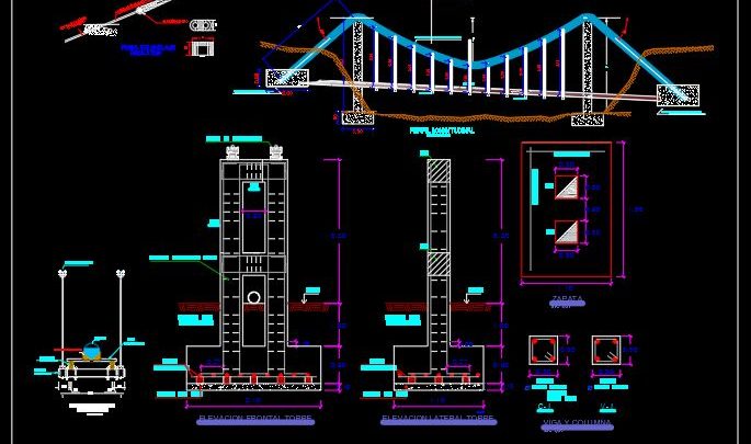 Suspension Bridge Construction Details CAD Templates DWG
