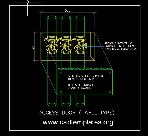 Access Door to Drainage Stacks Cleanouts Detail CAD Template DWG