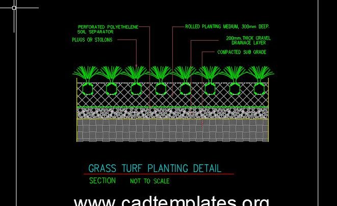 Grass Turf Planting Detail CAD Template DWG