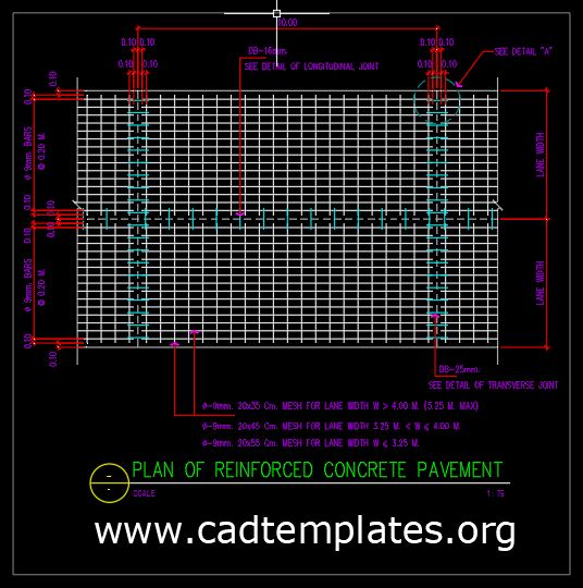 Plan of Reinforced Concrete Pavement CAD Template DWG