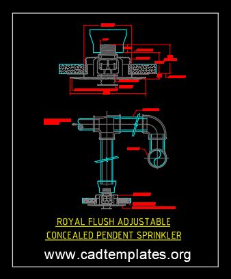 Royal Flush Adjustable Concealed Pendant Sprinkler Detail CAD Template DWG