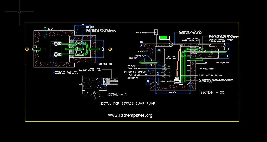 Sewage Sump Pump Section Details CAD Template DWG