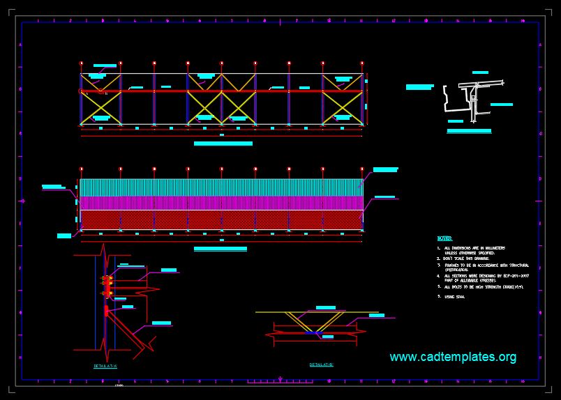 Side Walls Elevation and Bracing Details CAD Template DWG