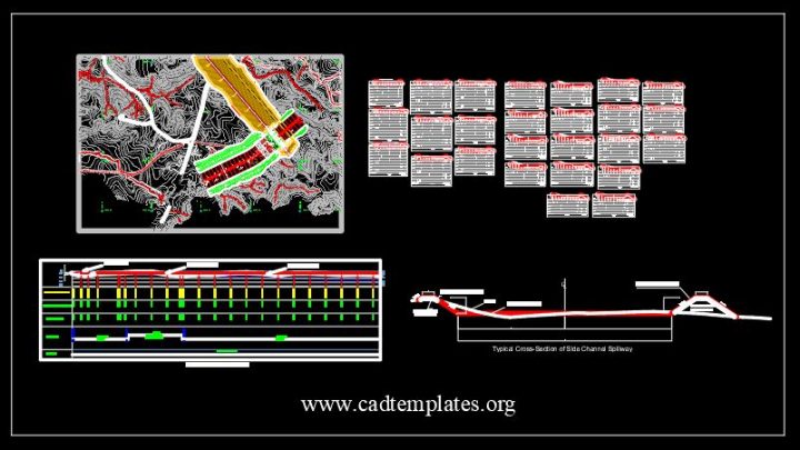 Spillway Plan Channel Profile and Cross Sections CAD Template DWG
