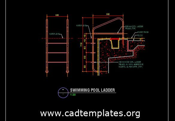 Swimming Pool Ladder Details CAD Template DWG