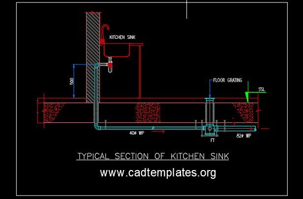 Typical Section of Kitchen Sink Detail CAD Template DWG