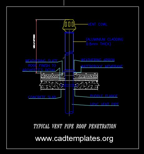 Typical Vent Pipe Roof Penetration Detail CAD Template DWG