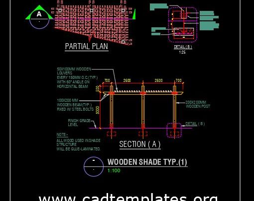 Typical Wooden Shade Details CAD Template DWG