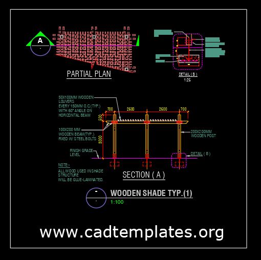 Typical Wooden Shade Details CAD Template DWG