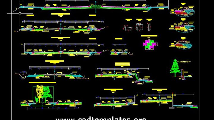 Urban Park Cross Sections Details CAD Template DWG