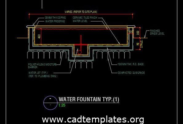 Water Fountain Section Details CAD Template DWG