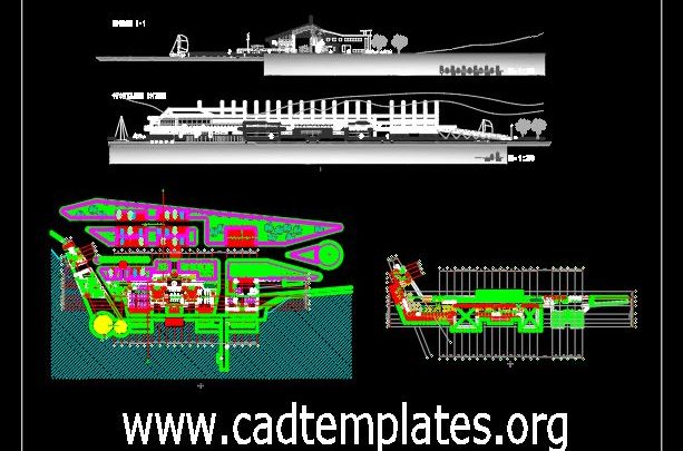 Boat Club Layout Plan and Elevation CAD Template DWG