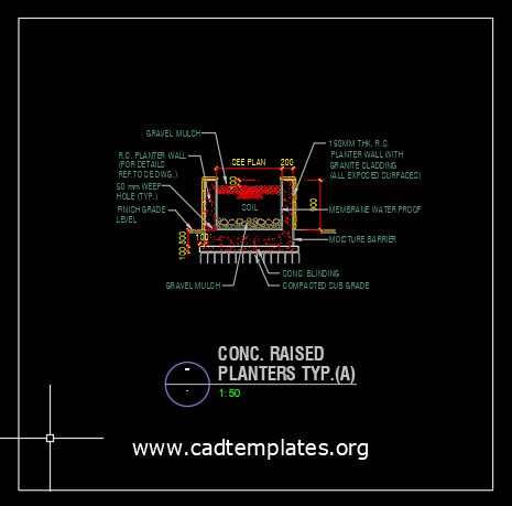 Concrete Raised Planters Detail CAD Template DWG