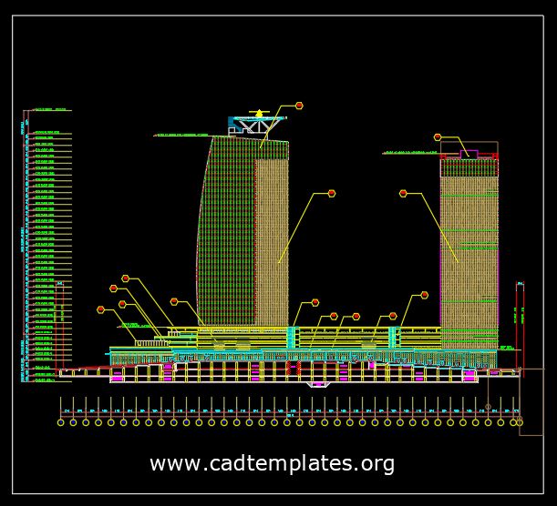 High-Rise Buiding Elevation CAD Template DWG