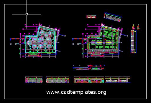 Hotel Entrance Floor Dining Room Layout CAD Template DWG
