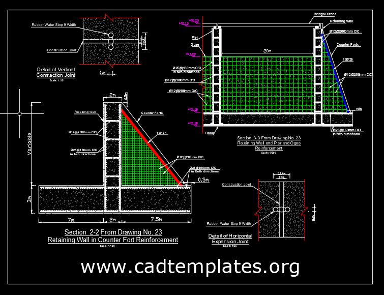 Retaining Wall In Counter Fort Reinforcement Cad Template Dwg Cad Templates