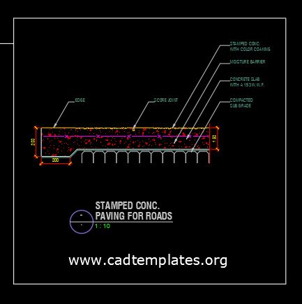 Stamped Concrete Paving for Roads CAD Template DWG