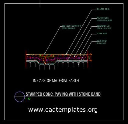 Stamped Concrete Paving with Stone Band CAD Template DWG