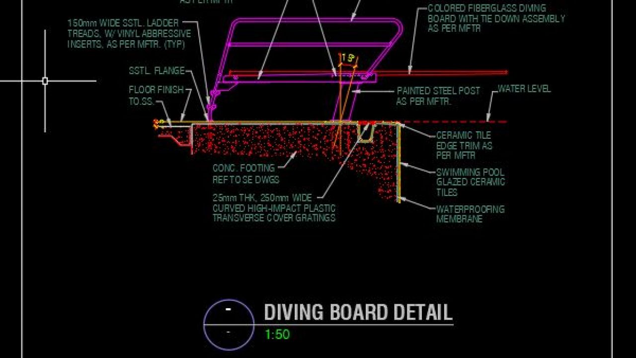 Swimming Pool Diving Board Detail Cad, Inground Pool Diving Board Basement