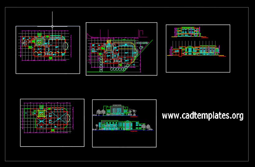 Conference Hall Layout Plan and Elevations CAD Template DWG