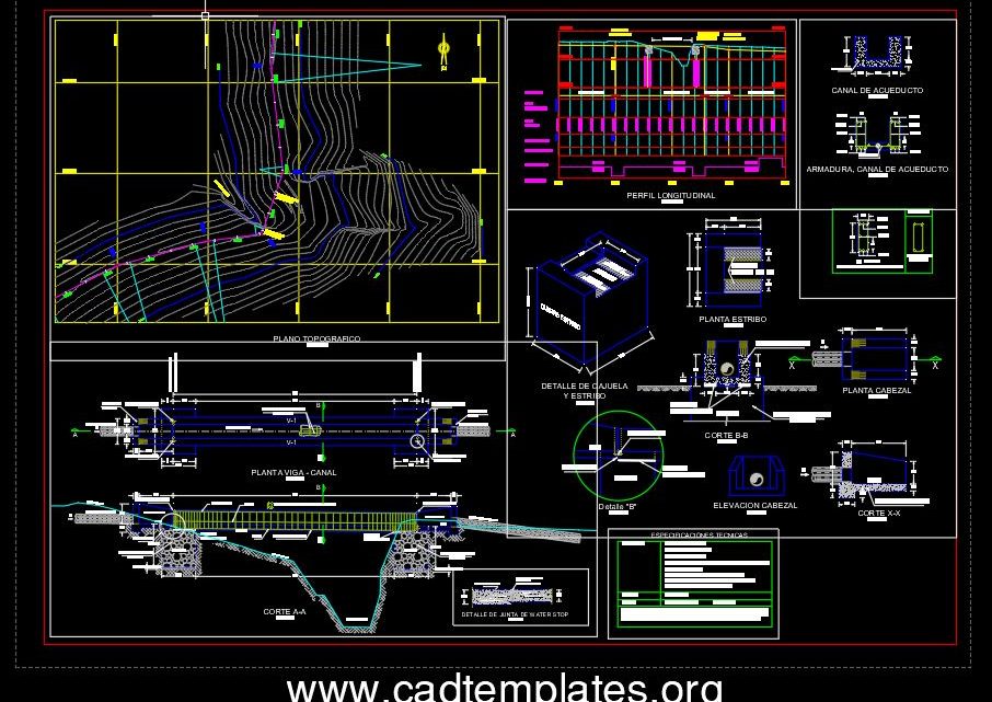 Aqueduct Concrete Plan Profil and Section Details CAD Template DWG