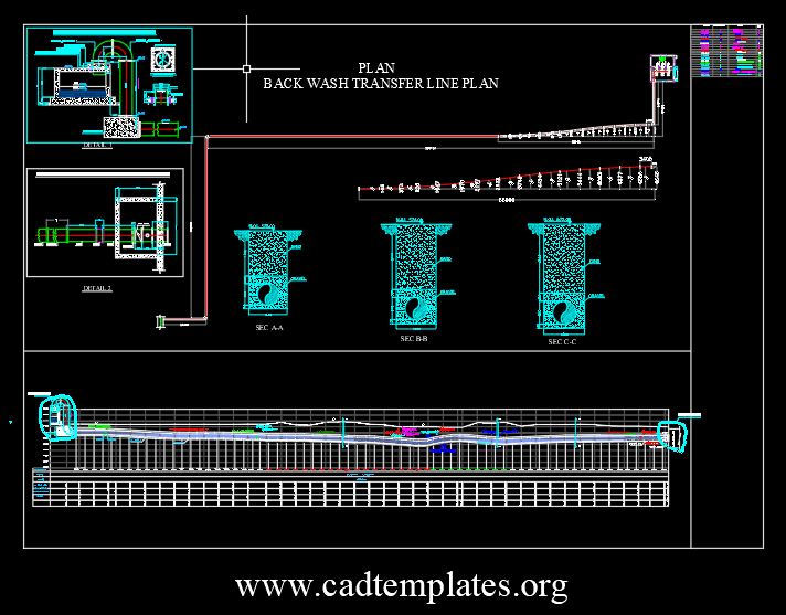 Back Wash Transfer Plan Elevation and Section Details CAD Template DWG