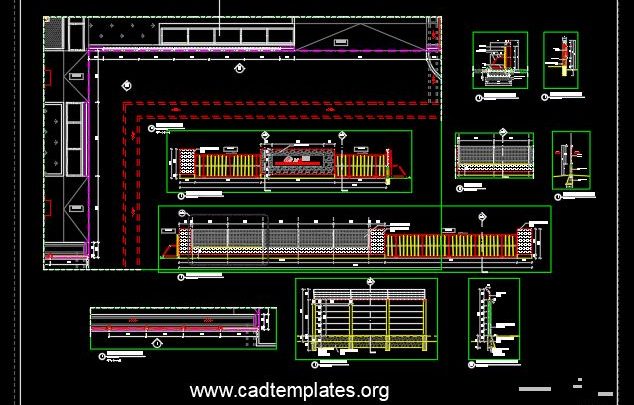 Fence Elevation and Sections Details CAD Template DWG