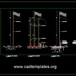 Flag Pole Elevation and Sections Details CAD Template DWG