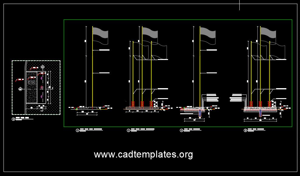 Flag Pole Elevation And Sections Details CAD Template DWG, 49% OFF