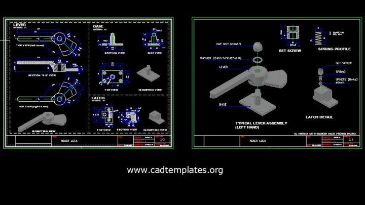 Mixer Lock 3D Model and Sections Details CAD Template DWG