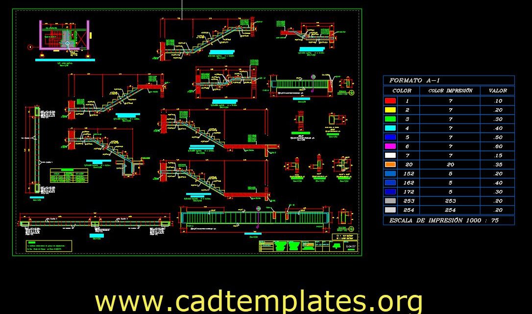 Staircase Rienforcement Concrete Details CAD Template DWG