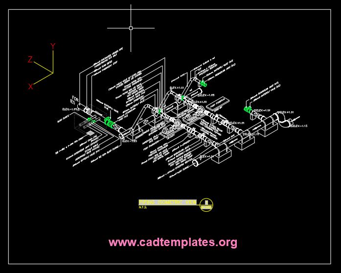 Piping Isometric 3D View CAD Template DWG