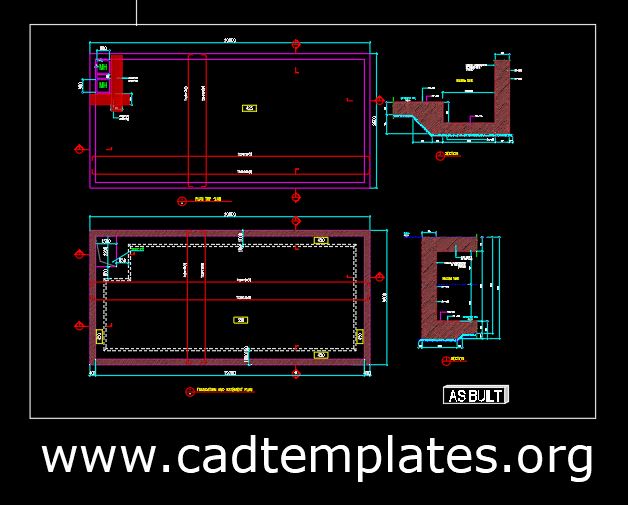 Raw Water Tank Structural Plan and Sections CAD Template DWG