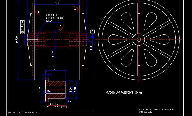 Steel Bobbin with Sleeve Section CAD Template DWG