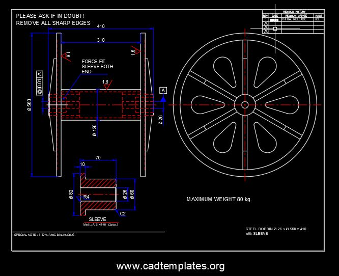 Steel Bobbin with Sleeve Section CAD Template DWG
