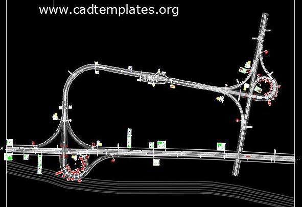 Double Trumpet Interchange With Tall Plaza Design CAD Template DWG