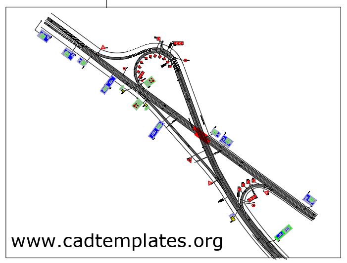 Freeway Bias Trumpet Interchange Ramps Plan CAD Template DWG